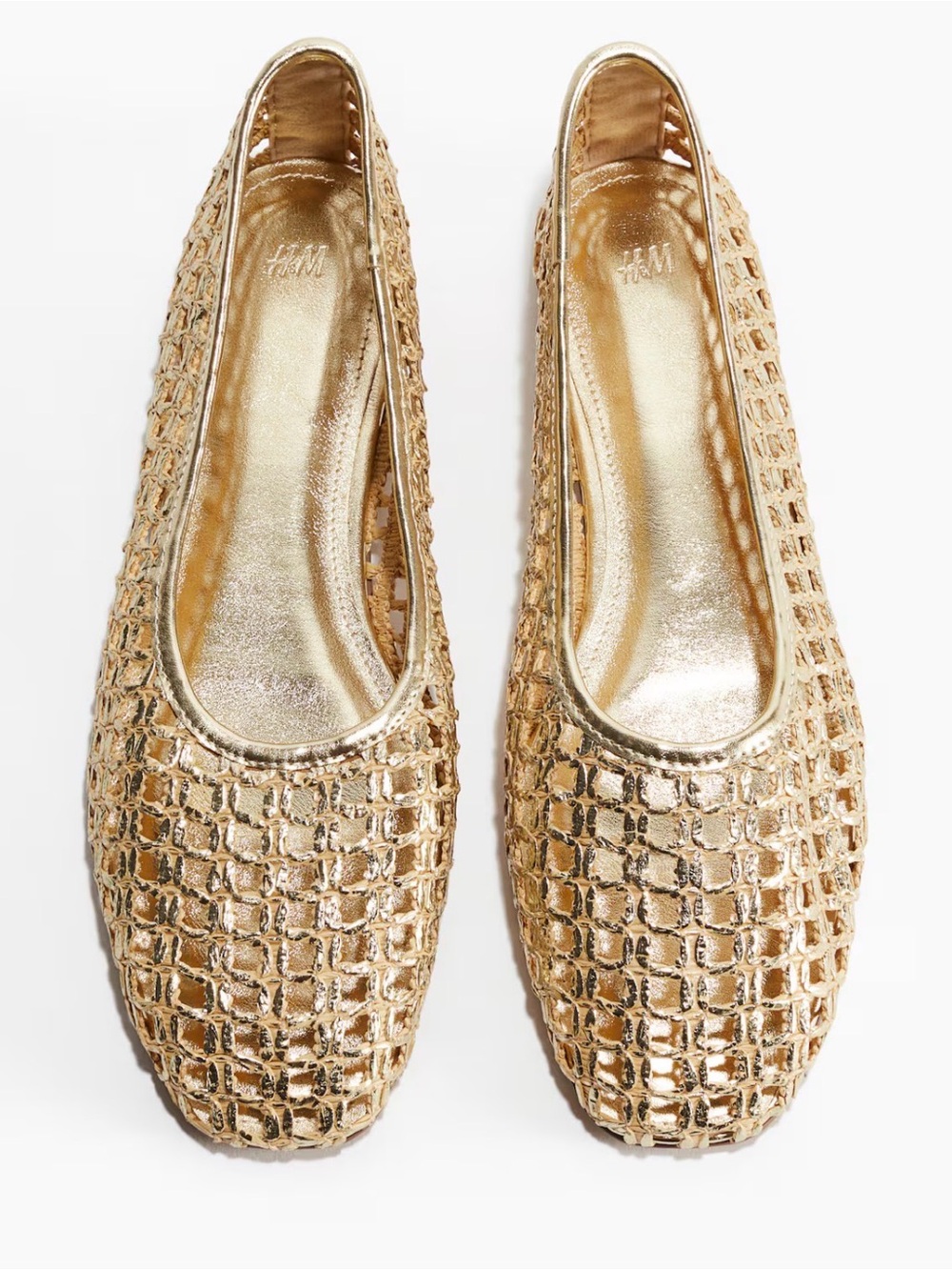 NWT H&M Metallic Gold Woven Ballet Flats